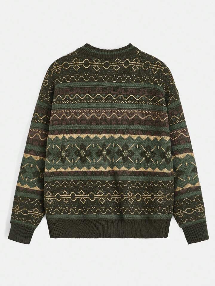 Academia Geo Pattern Drop Shoulder Sweater