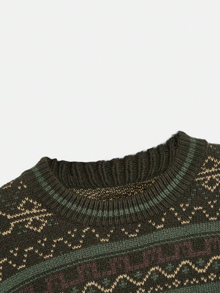 Academia Geo Pattern Drop Shoulder Sweater