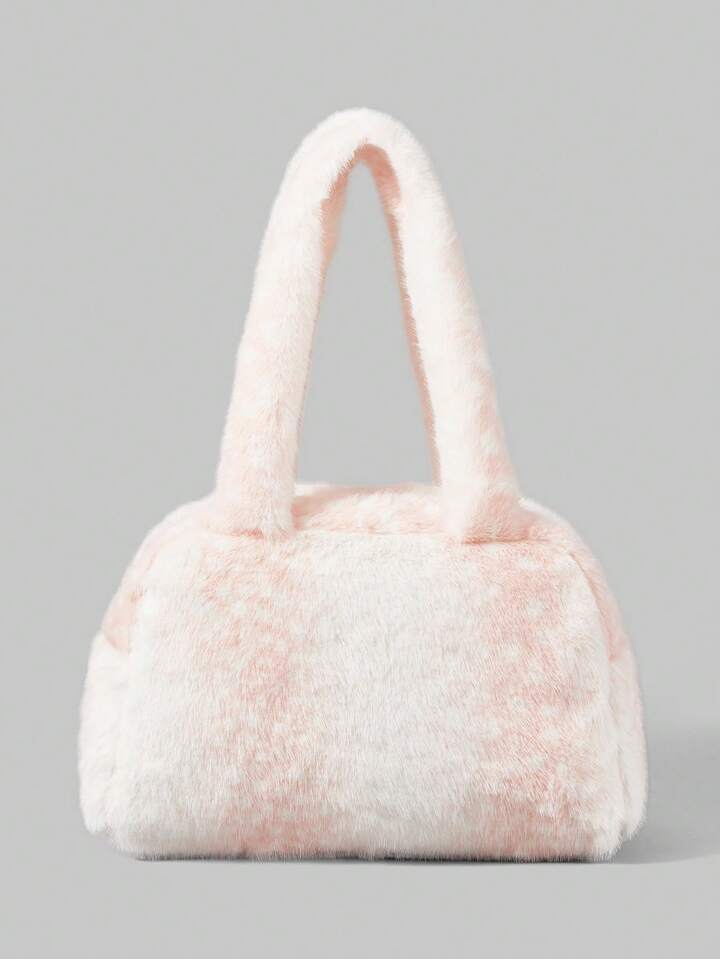 Fairycore 1pc Pink Fashionable Portable Plush Lace Bow Cute Women Handbag