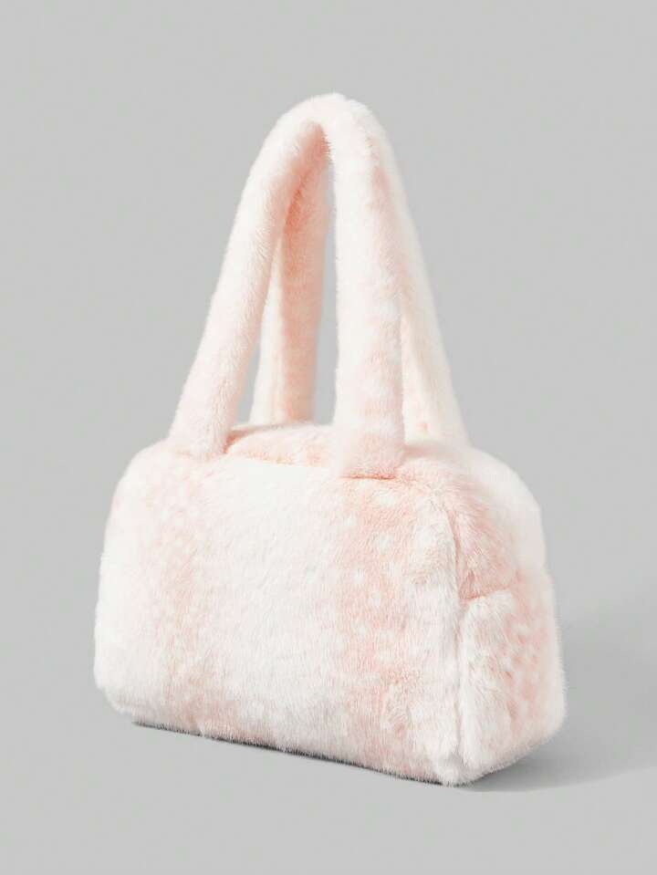 Fairycore 1pc Pink Fashionable Portable Plush Lace Bow Cute Women Handbag