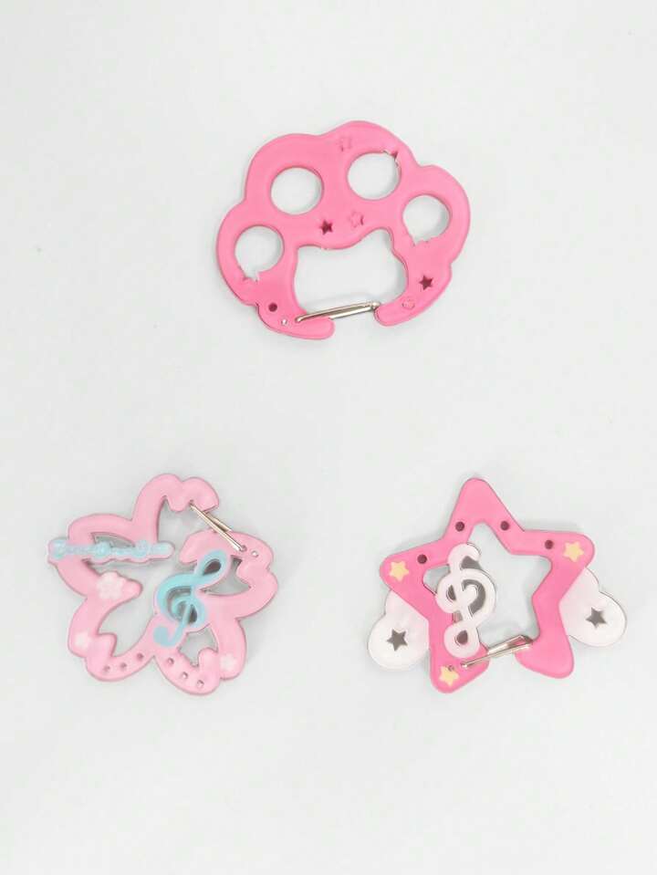 Anime 3pcs Random Cute Sakura Cat Paw Star Shaped Keychains, Y2K Lolita Acrylic Bicolor Keychain Bag Charm, Original Star Music Note Sakura Element Backpack Clip, Versatile High-End Accessory