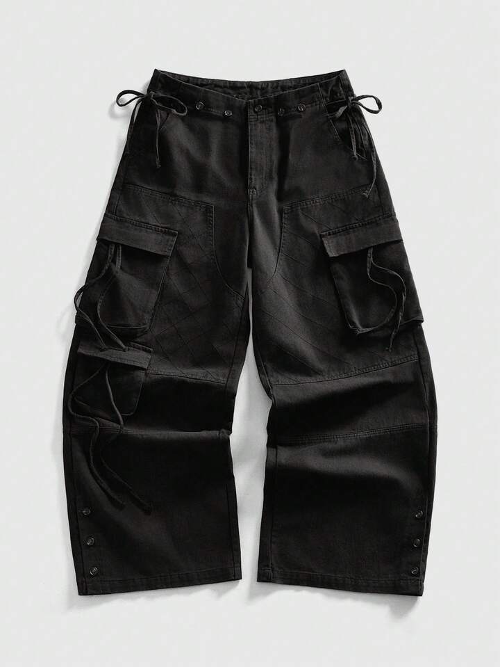Street Life Men's Loose Fit Patchwork Pocket Cargo Jeans