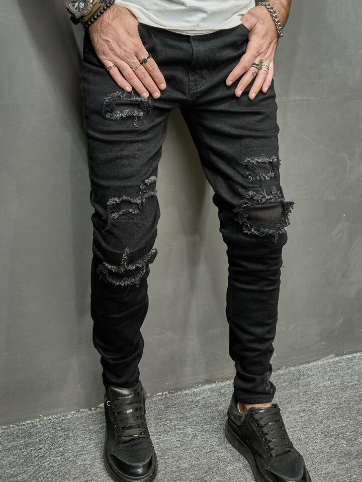 Guys Ripped Frayed Skinny Jeans