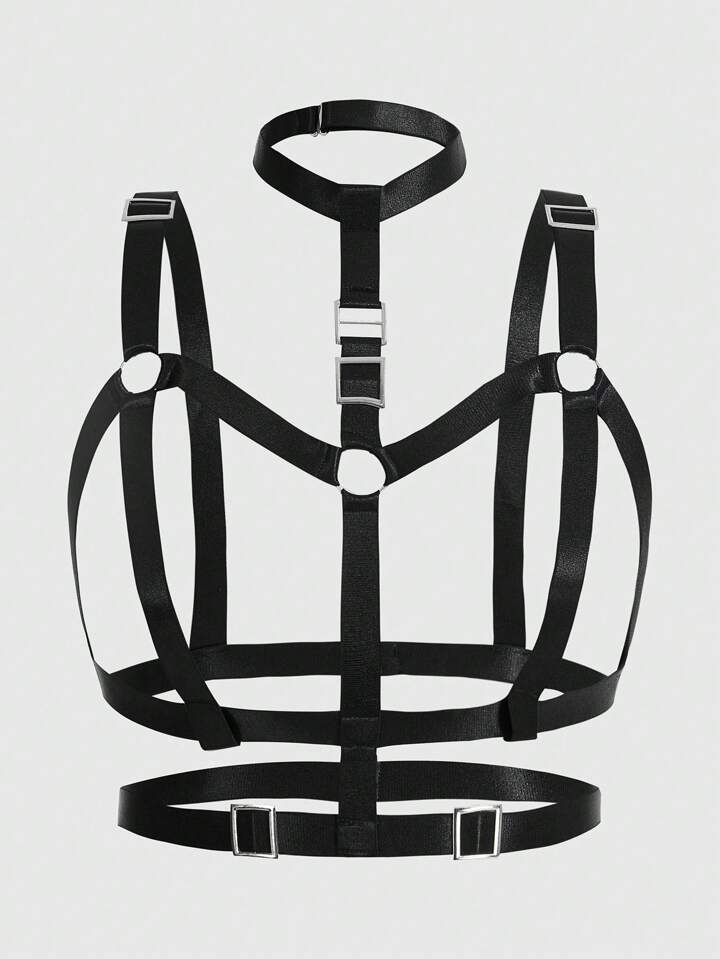 Grunge Punk Ring Detail Sexy Hollow Out Halter Body Straps