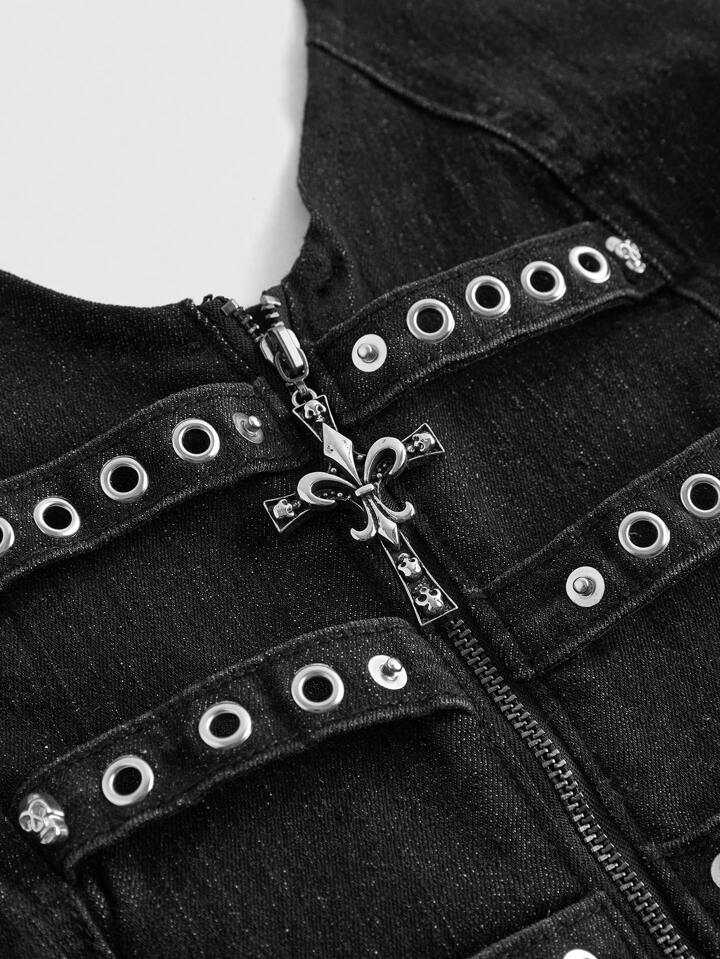 Grunge Punk Y2K Punk Kpop Sexy Cross Zipper Rivet Decor Denim Skinny Deep V Neck Halter Tank Top 3 Grunge Punk Y2K Punk Kpop Sexy Cross Zipper Rivet Decor Denim Skinny Deep V Neck Halter Tank Top