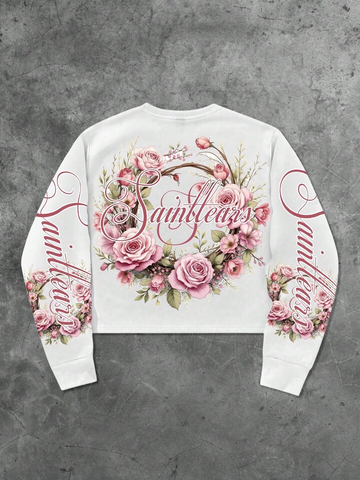 Street Life Men's Floral & Letter Gothic Print Crew Neck Long Sleeve Pullover Sweatshirt, For Fall