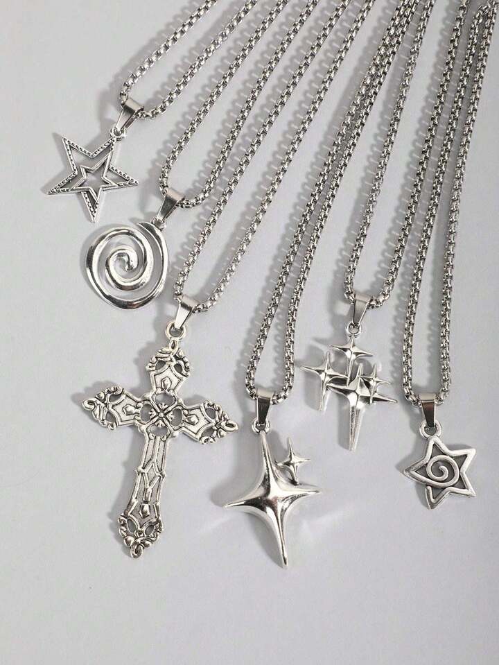 5pcs Vintage Gothic Cross, Sun, Moon, Moth, Skull Necklace Set