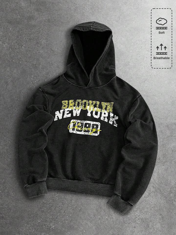 Men's Casual Letter Print Hoodie Sweatshirt, Autumn