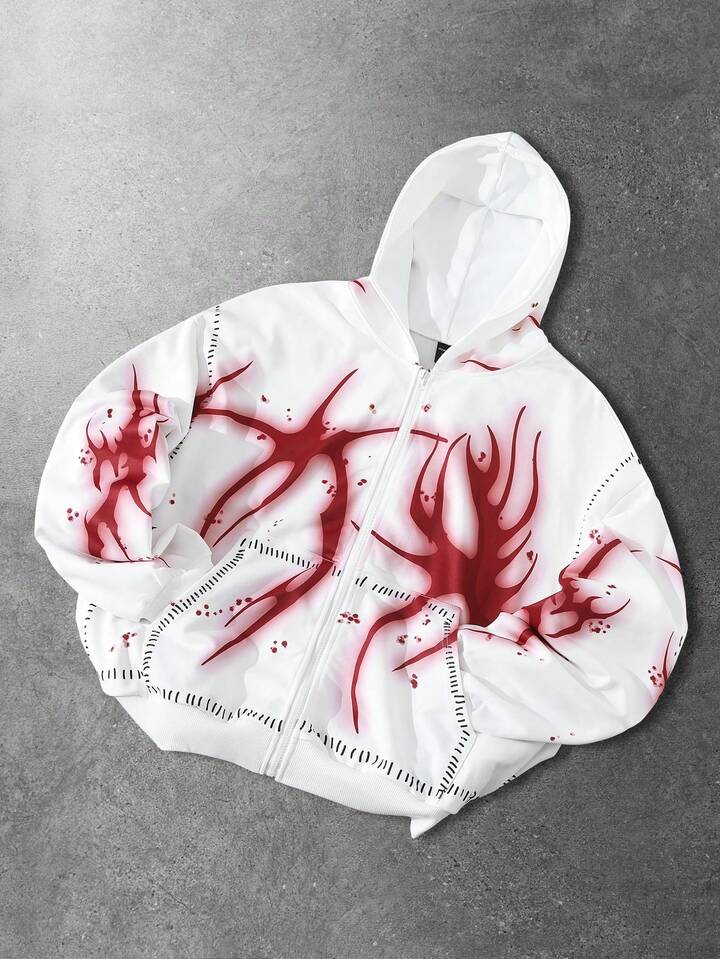 Men's Contrast Color Print Hooded Long Sleeve Sweatshirt Sweatshirt