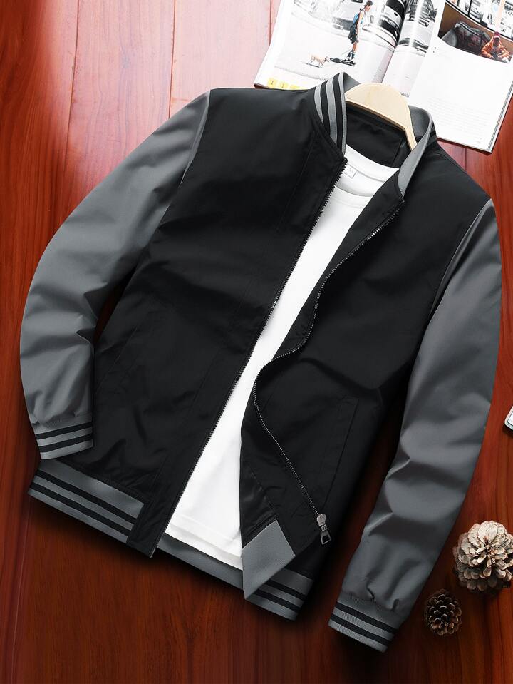 Guys Colorblock Striped Trim Bomber Jacket Without Tee