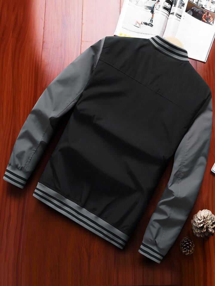 Guys Colorblock Striped Trim Bomber Jacket Without Tee
