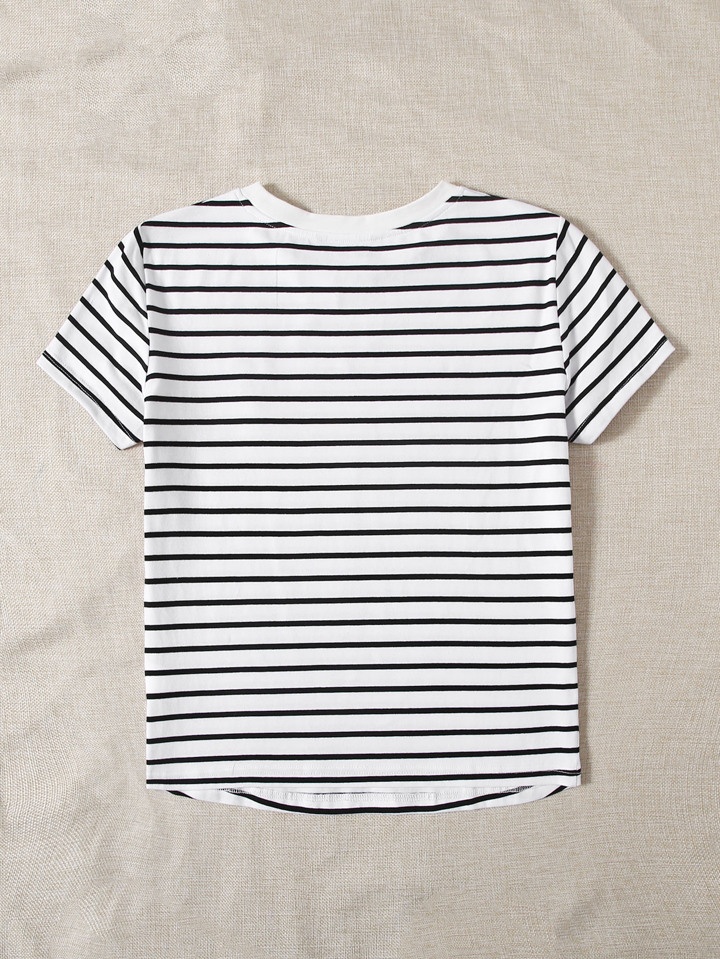 Plus Striped Heart Embroidery Detail Tee, Summer/Valentine's Day 2 Plus Striped Heart Embroidery Detail Tee, Summer/Valentine's Day