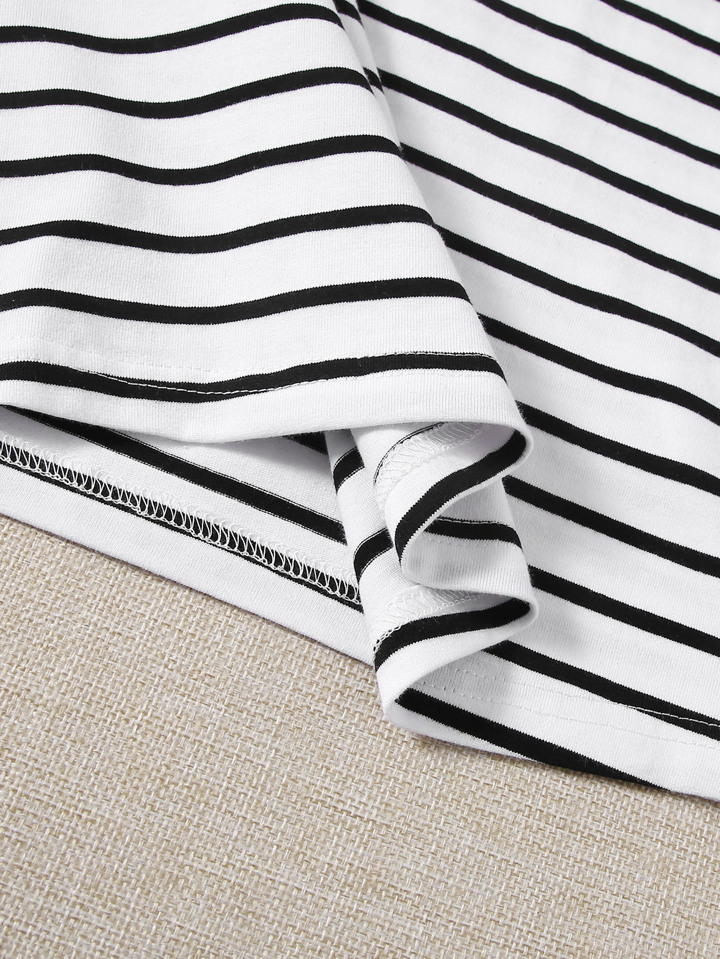 Plus Striped Heart Embroidery Detail Tee, Summer/Valentine's Day 4 Plus Striped Heart Embroidery Detail Tee, Summer/Valentine's Day