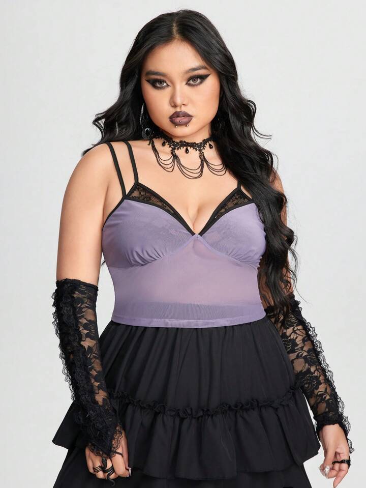 Plus Size Splice Lace Bustier Camisole