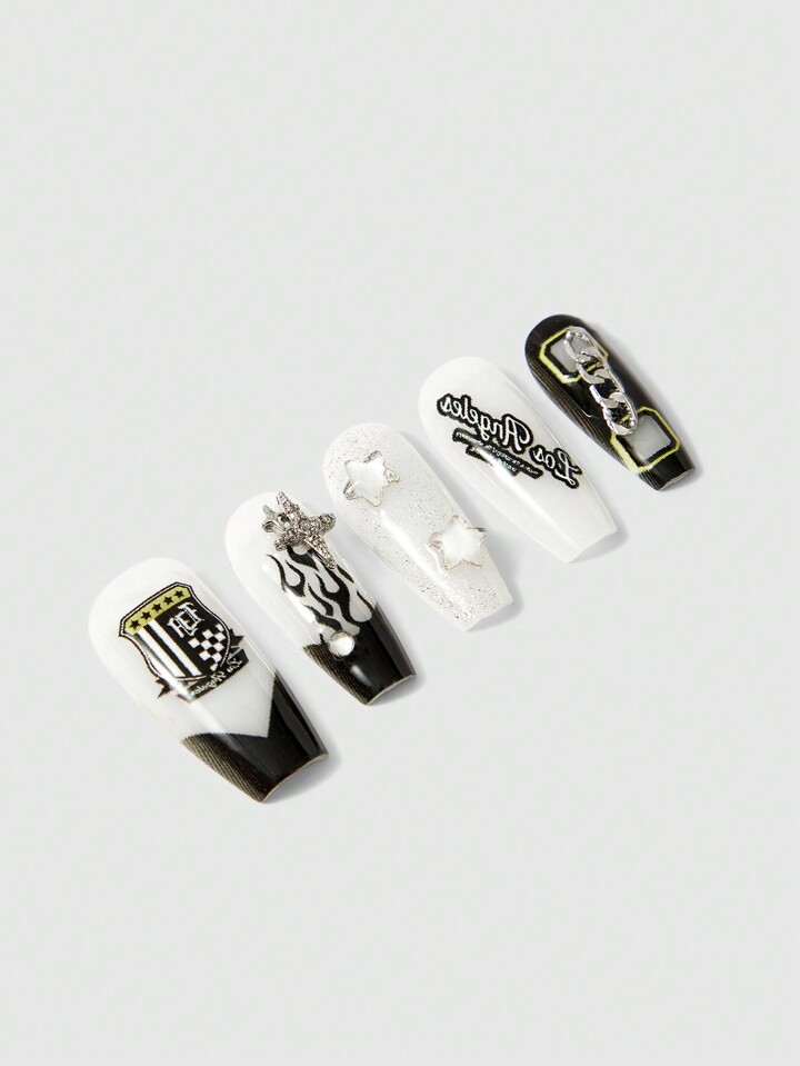 10pcs Long Artificial Nails, Handmade & Reusable, With Jelly Glue Included