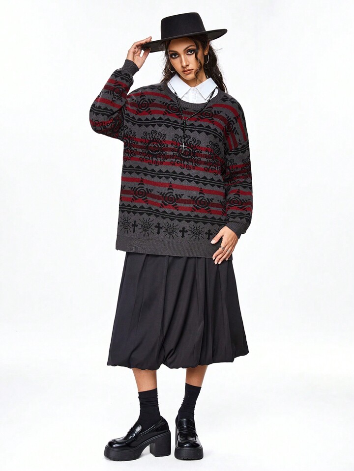 Autumn/Winter Casual Cartoon Geometric Pattern Sweater