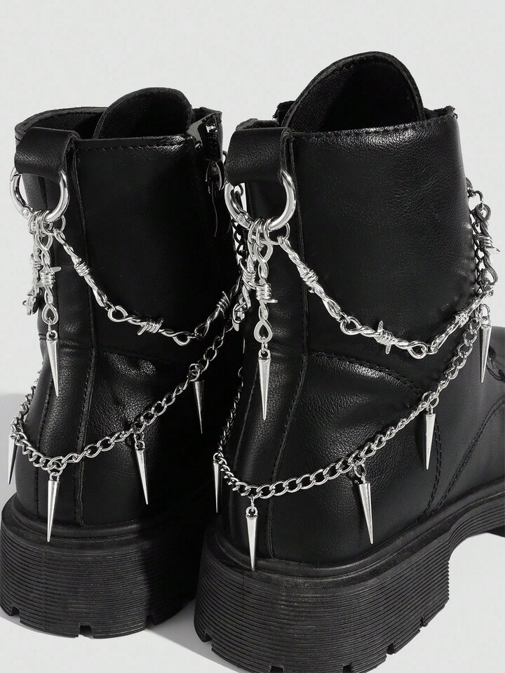 2pcs Gothic Punk Style Dark Rivet Thorn Chain DIY Shoe Decor, Add Mysterious Vibe To Your Shoes, Suitable For Women And Men - Compact, Delicate, Multifunctional Fashion Item, Halloween Shoe Decoration To Set The Mood