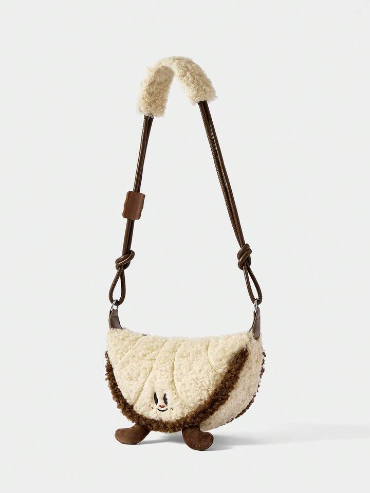Kawaii Fashion Color-Blocked Cartoon One-Shoulder Furry Cute Girls' Bag