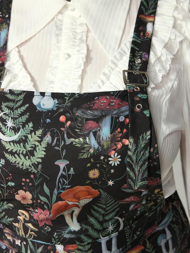 Fairycore Plus Size Casual Versatile Forest Mushroom Pattern Jumpsuit/Winter