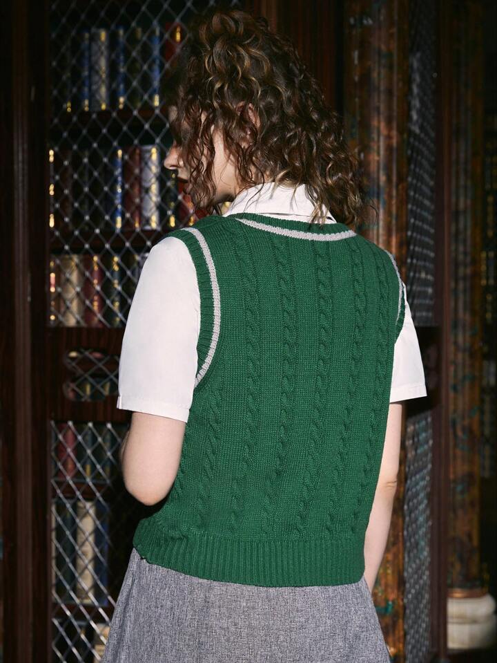 Harry Potter | ROMWE Badge Pattern Striped Trim Sweater Vest Without Blouse, School