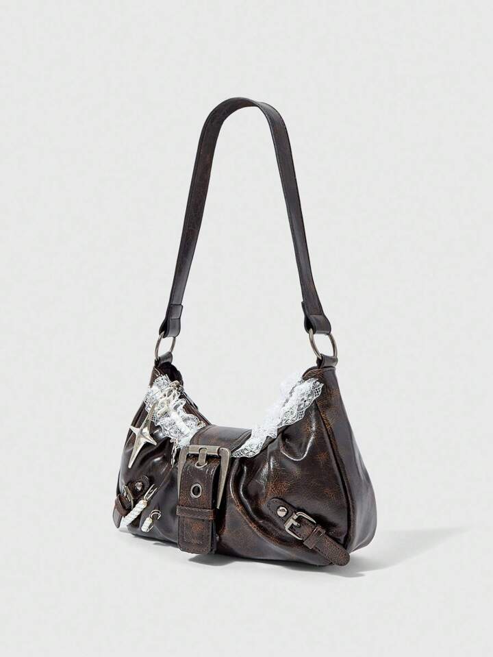 Goth Lace Pentagram Chain Shoulder Bag, Casual & Versatile Women Shoulder Bags