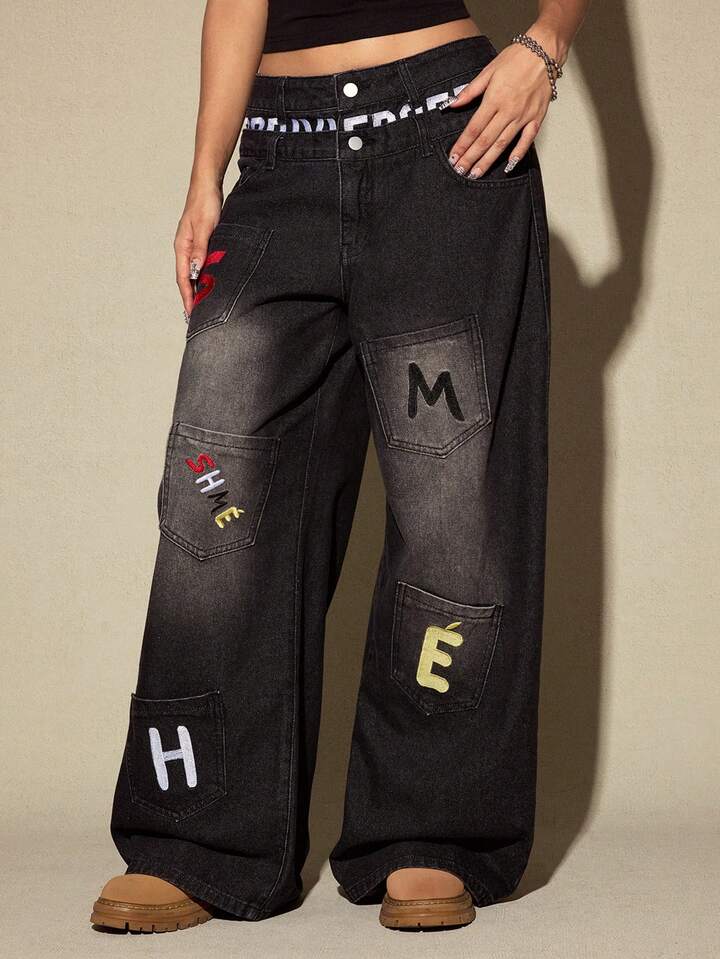 Street Life Y2K Streetwear Embroidered Pocket Design Low Waist Loose Fit Jeans 4 Street Life Y2K Streetwear Embroidered Pocket Design Low Waist Loose Fit Jeans
