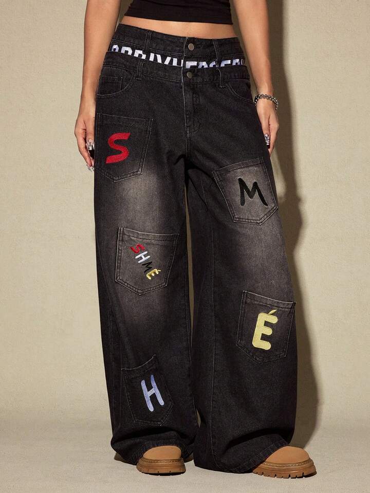 Street Life Y2K Streetwear Embroidered Pocket Design Low Waist Loose Fit Jeans 5 Street Life Y2K Streetwear Embroidered Pocket Design Low Waist Loose Fit Jeans