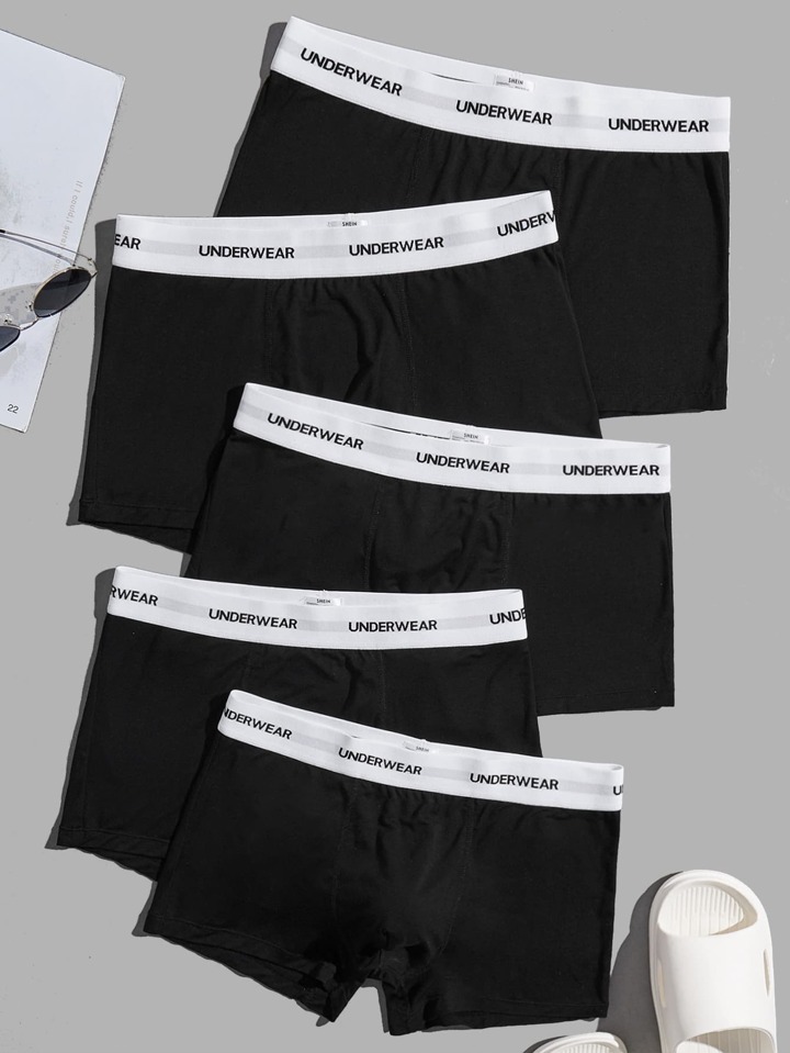 Guys 5pcs Letter Tape Waist Boxer Brief