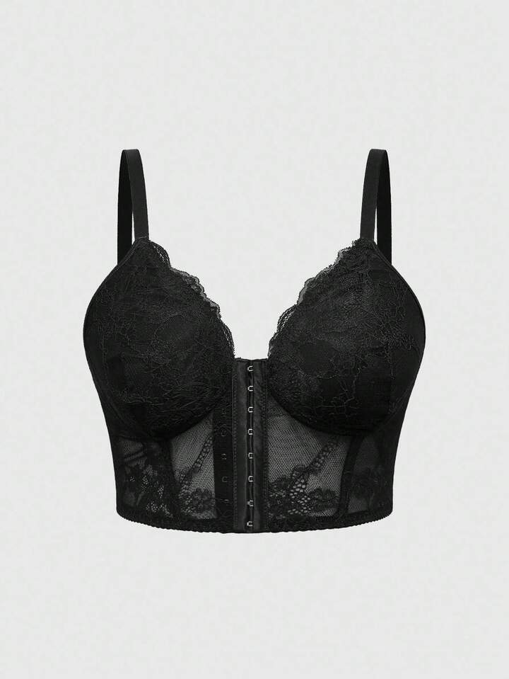 ROMWE Avant Plus Size Front Closure Lace Padded Wireless Lingerie Bra