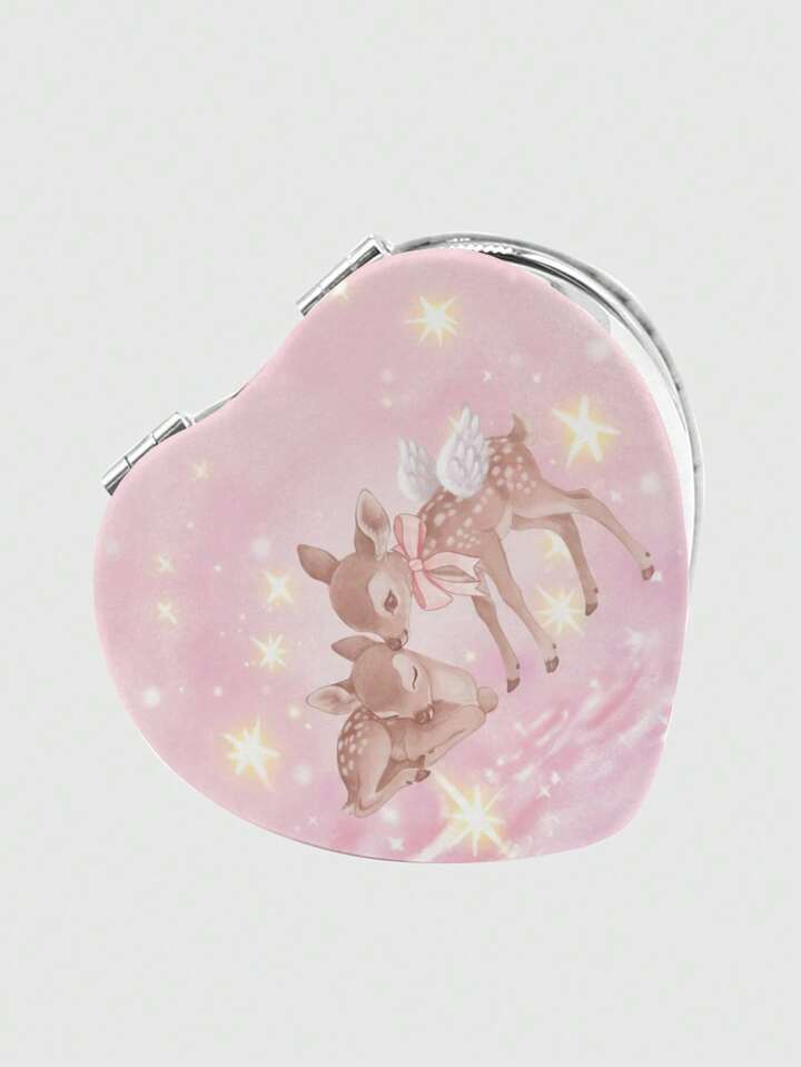 Kawaii 1pc Pink Bowknot PU Heart Shaped Makeup Compact Mirror, Random Pattern