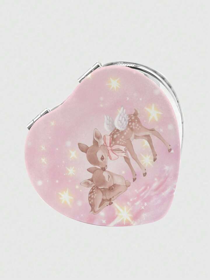 Kawaii 1pc Pink Bowknot PU Heart Shaped Makeup Compact Mirror, Random Pattern 4 Kawaii 1pc Pink Bowknot PU Heart Shaped Makeup Compact Mirror, Random Pattern