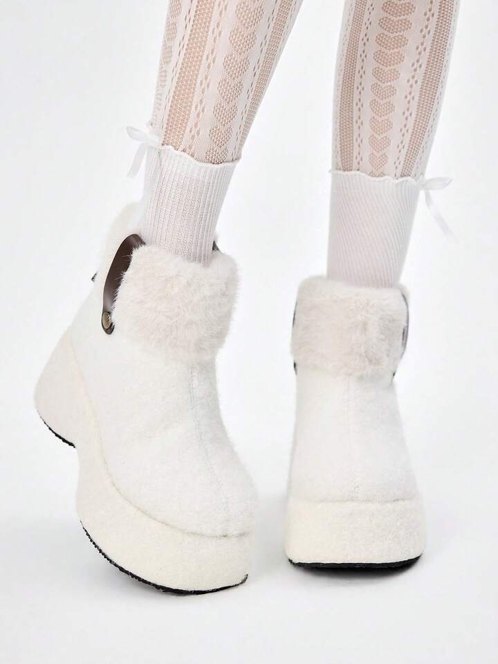 Kawaii Women's Plush Casual Short Boots, Comfortable And Versatile For Daily Wear, Autumn/Winter Valentine's Day