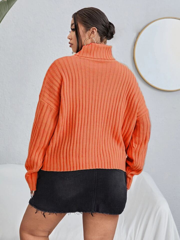 Plus Turtleneck Drop Shoulder Sweater, For Winter Knit Pullover Fall Outfit 2 Plus Turtleneck Drop Shoulder Sweater, For Winter Knit Pullover Fall Outfit