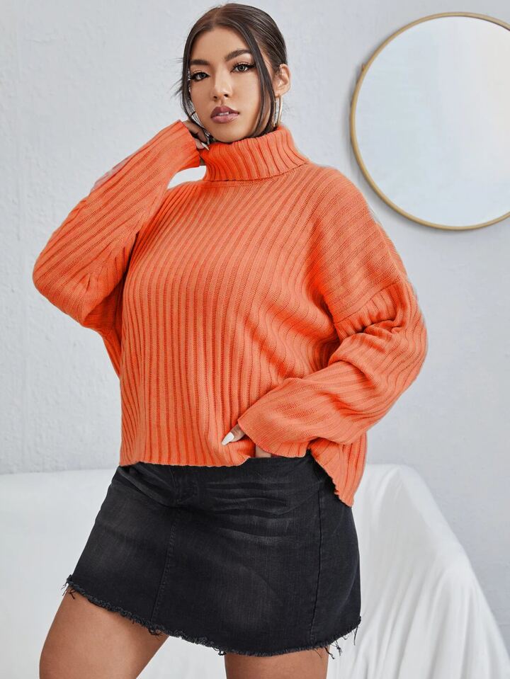 Plus Turtleneck Drop Shoulder Sweater, For Winter Knit Pullover Fall Outfit 4 Plus Turtleneck Drop Shoulder Sweater, For Winter Knit Pullover Fall Outfit