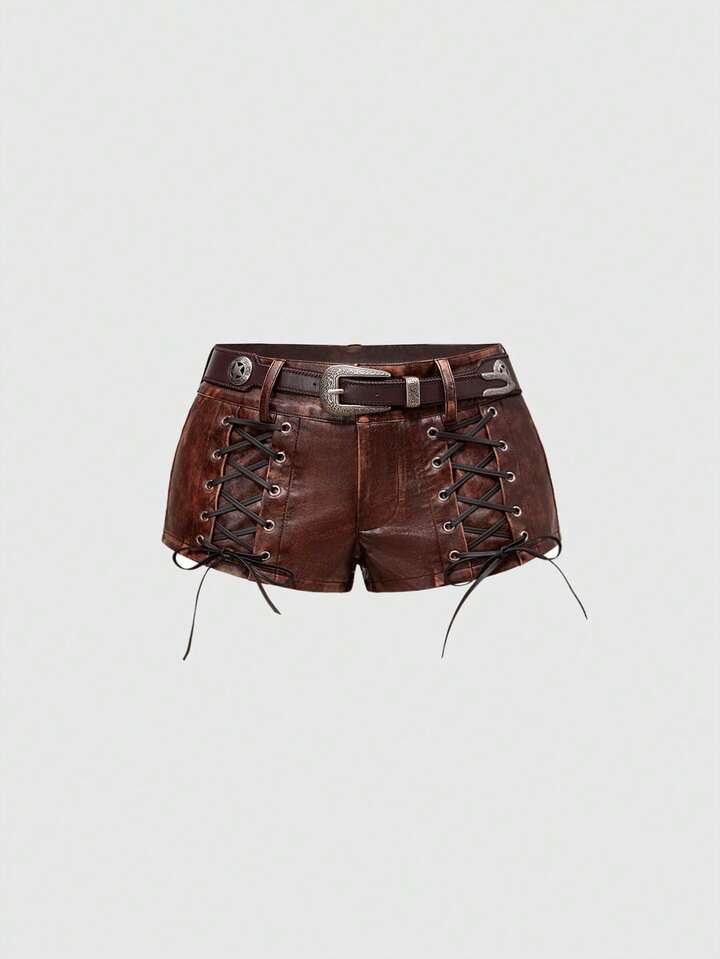EDITION Millennium Babe Vintage Hippie Babe Animal Print Faux Fur Patchwork Mini Low Waist Shorts For Women