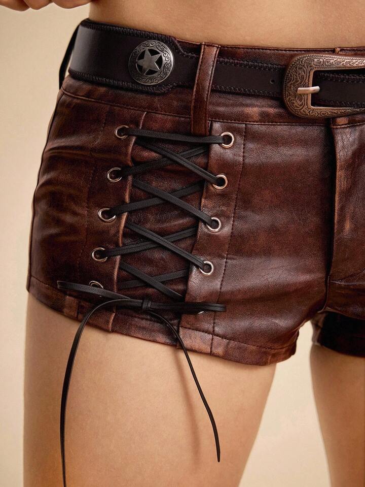 EDITION Millennium Babe Vintage Hippie Babe Animal Print Faux Fur Patchwork Mini Low Waist Shorts For Women