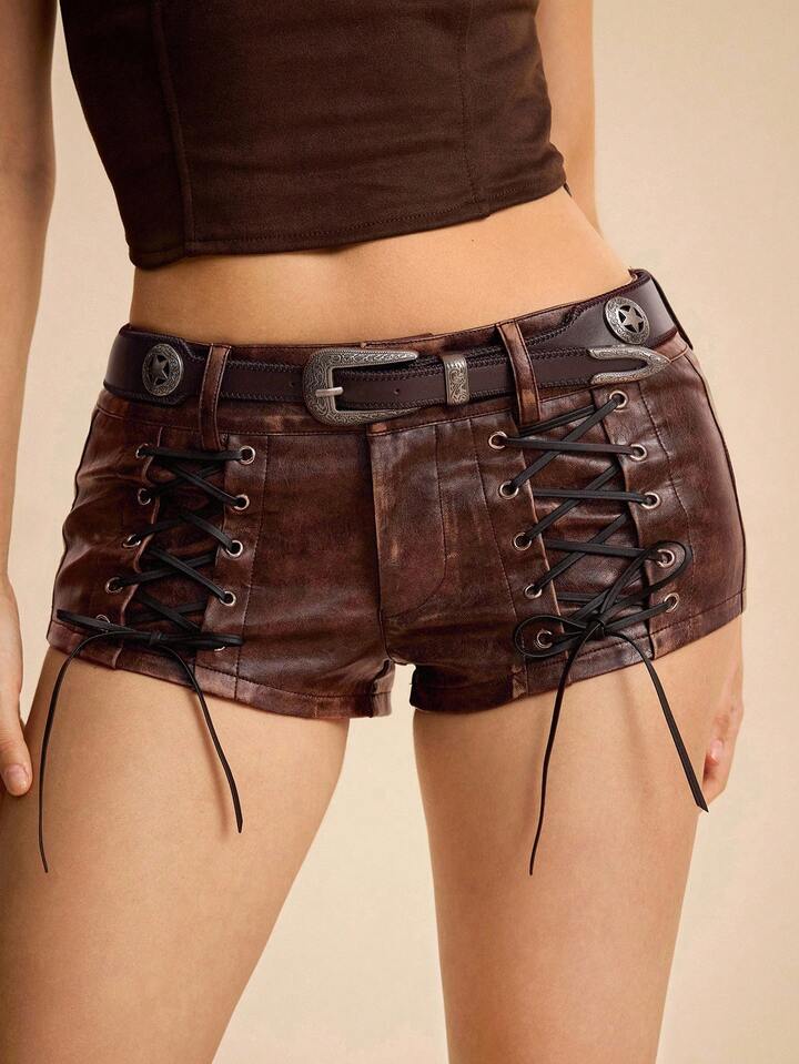 EDITION Millennium Babe Vintage Hippie Babe Animal Print Faux Fur Patchwork Mini Low Waist Shorts For Women
