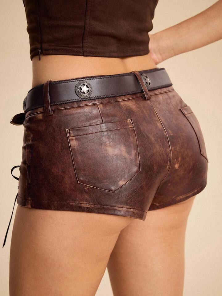EDITION Millennium Babe Vintage Hippie Babe Animal Print Faux Fur Patchwork Mini Low Waist Shorts For Women