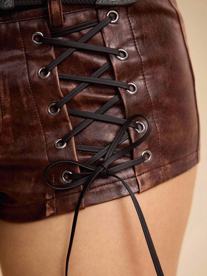 EDITION Millennium Babe Vintage Hippie Babe Animal Print Faux Fur Patchwork Mini Low Waist Shorts For Women