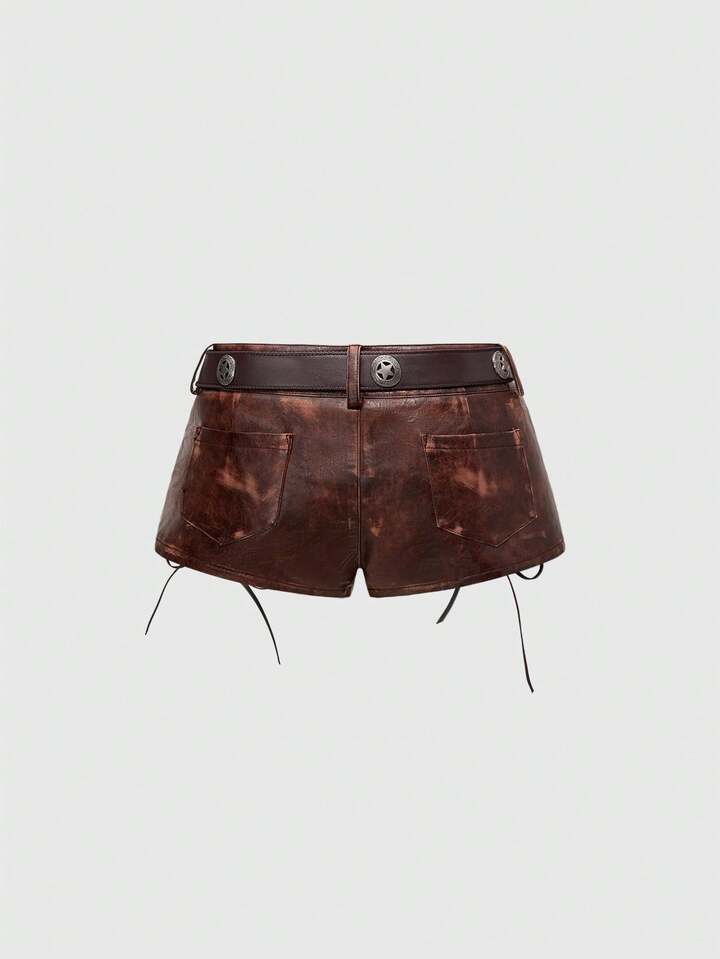 EDITION Millennium Babe Vintage Hippie Babe Animal Print Faux Fur Patchwork Mini Low Waist Shorts For Women