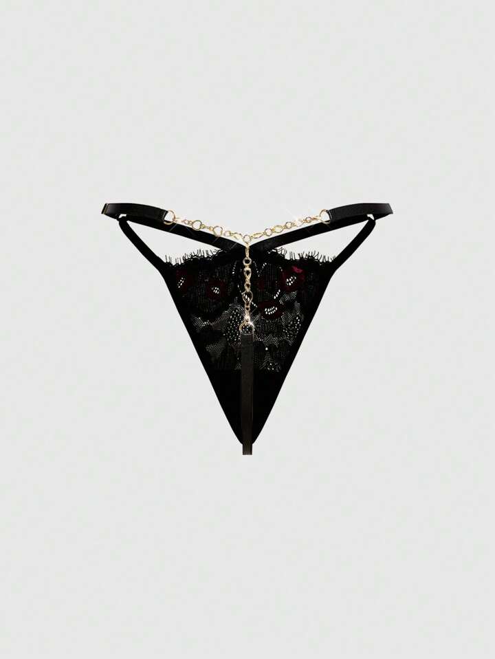 Dark Gothic Lip & Eyelash Lace Heart-Shaped Crotchless Sexy G-String Panty