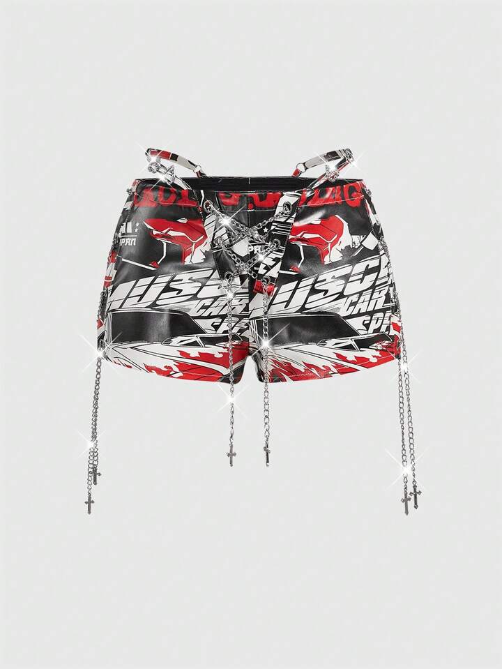 ROMWE Avant Women's Retro Biker Chic Extremely Low Waist Sexy Chain Strap Shorts