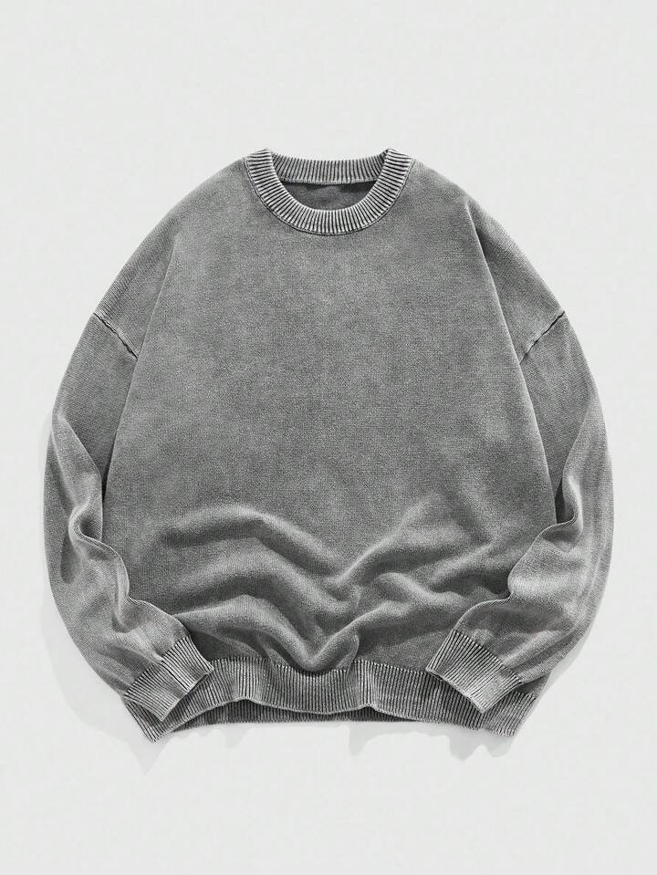 Casual Men's Solid Color Minimalist Crew Neck Long Sleeve Cable Knit Sweater , Fall Winter