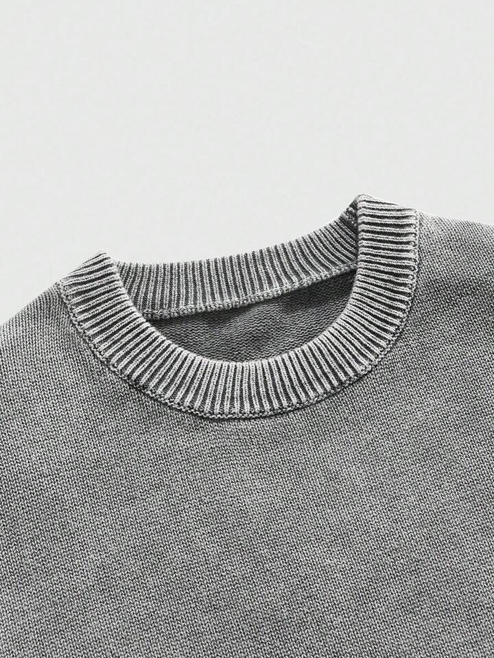 Casual Men's Solid Color Minimalist Crew Neck Long Sleeve Cable Knit Sweater , Fall Winter