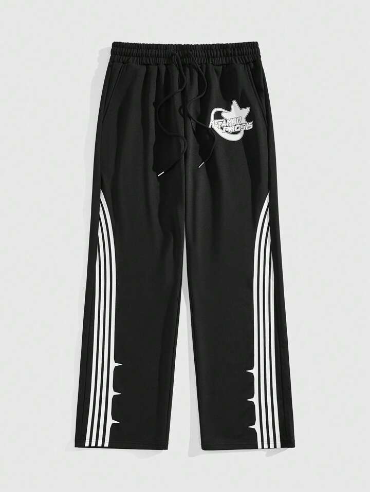 Prep Men's Drawstring Waist Pentagon Star Striped Loose Casual Sweatpants