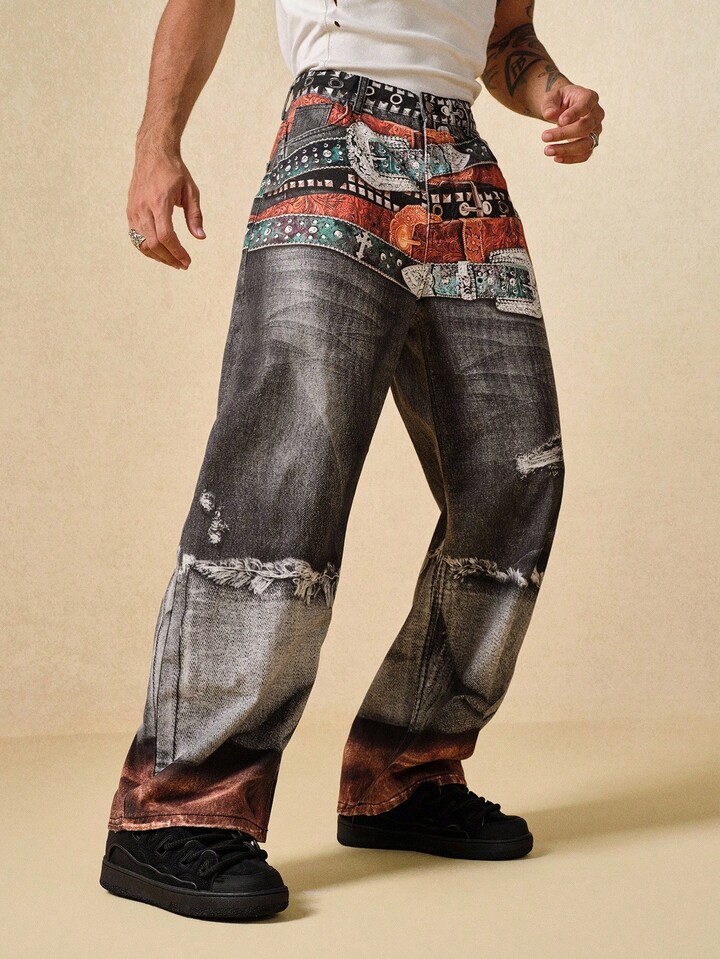 Street Life Casual Fashion Versatile Button Fly Wide Leg Men's Jeans