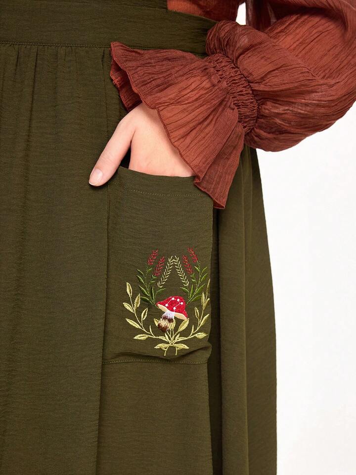 Fairycore Plus Size Sleeveless Square Neck Cute Rabbit Embroidery Waist Pocket Dress 3 Fairycore Plus Size Sleeveless Square Neck Cute Rabbit Embroidery Waist Pocket Dress