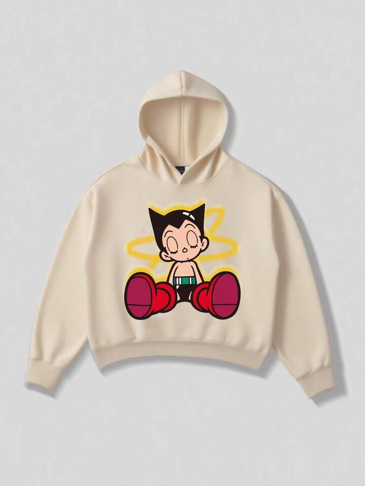 Astro Boy X ROMWE Men's Cartoon Figure Graphic Hoodie, Loose Cropped Fit