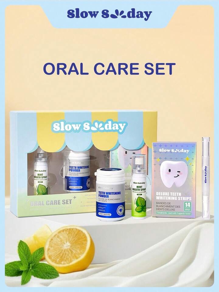 Slow Sunday Oral Care Set, Teeth Whitening, Fresh Breath, Complete Dental Care Process, Keep You Confident And White Smile, Good Gift For Holiday, Party, Travel, Outdoor Activity, For Valentine'S Day, Valentines Gift, Suitable For Spring Personal Care