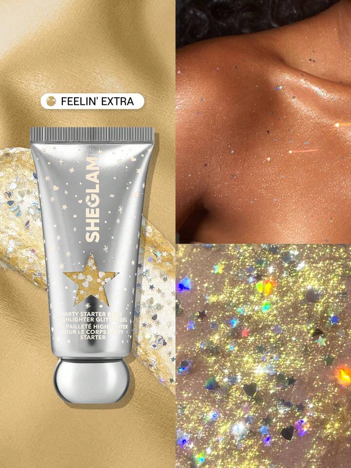 Starter Body Highlighter Glitter Gel-Feelin' Extra Gel Highlighter Liquid Glitter Diamond Glitter Highlighter Long Lasting Dual-Use Sweat Proof Illuminator Highlighter Brand Beauty Makeup Face Paint Cosmetic For Women Girls Perfect For Winter Spring Ideal For Y2K Fancy Fashion Suitable For Birthday Gift Party Ready Best Color